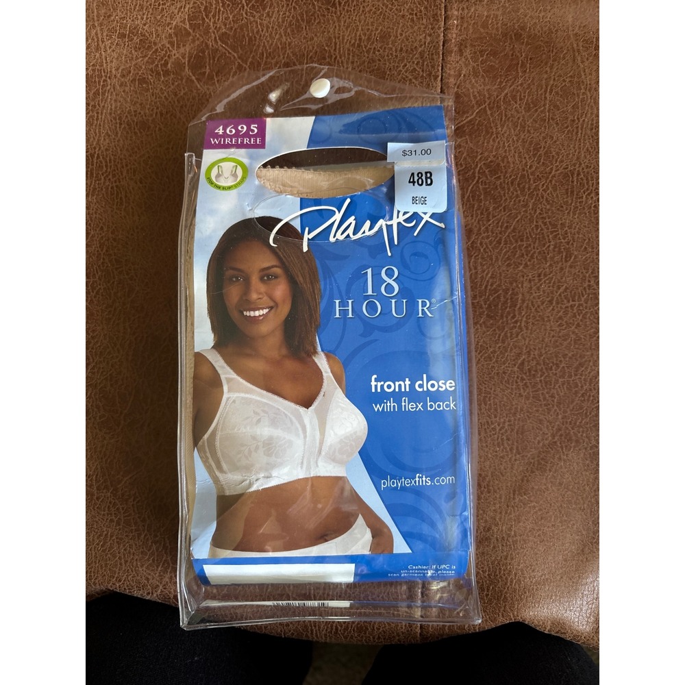 Playtex 18 Hour Bra Womens 48B Beige NEW Front Close Wirefree Flex Back 4695